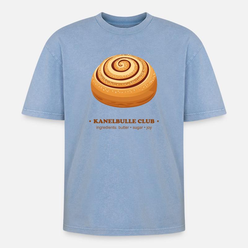 Skate Rolling Cinnamon Bun Design - Oversized Unisex Premium Acid-Washed T-Shirt - acid washed blue