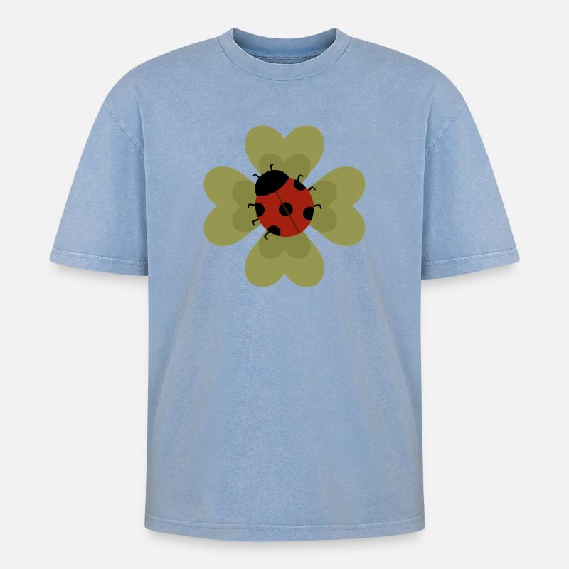 Marienkäfer Blumen Patch Design - Oversized Unisex Premium Acid-Washed T-Shirt - Blau Acid Wash