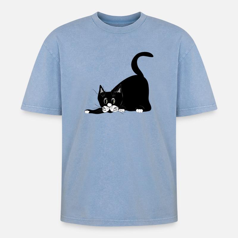 chat - T-shirt Premium unisexe oversize acid-washed - bleu délavé acide