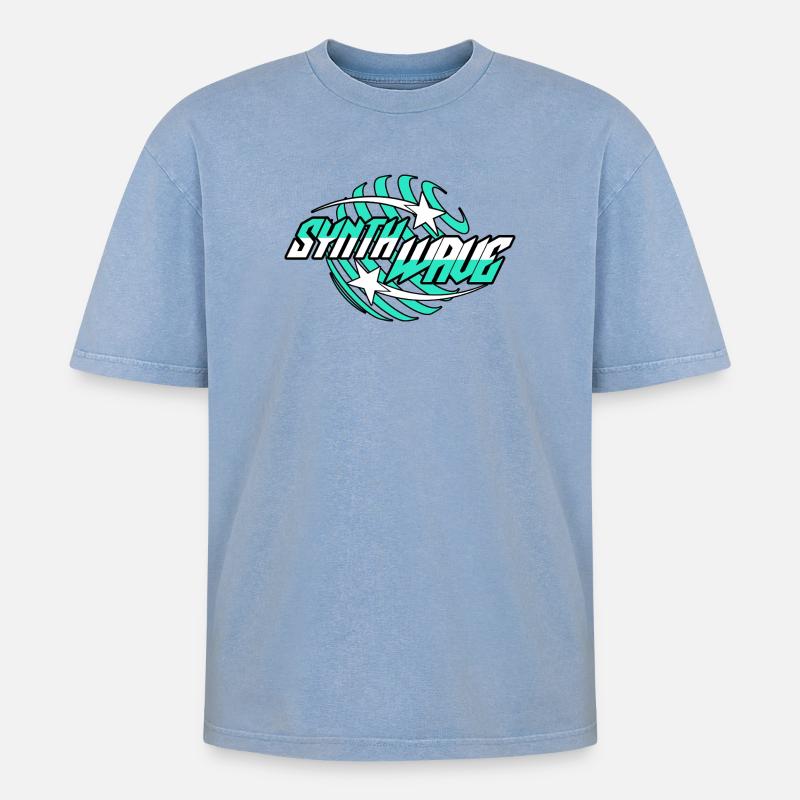 Synth Wave Synthesizer  - Oversized Unisex Premium Acid-Washed T-Shirt - Blau Acid Wash
