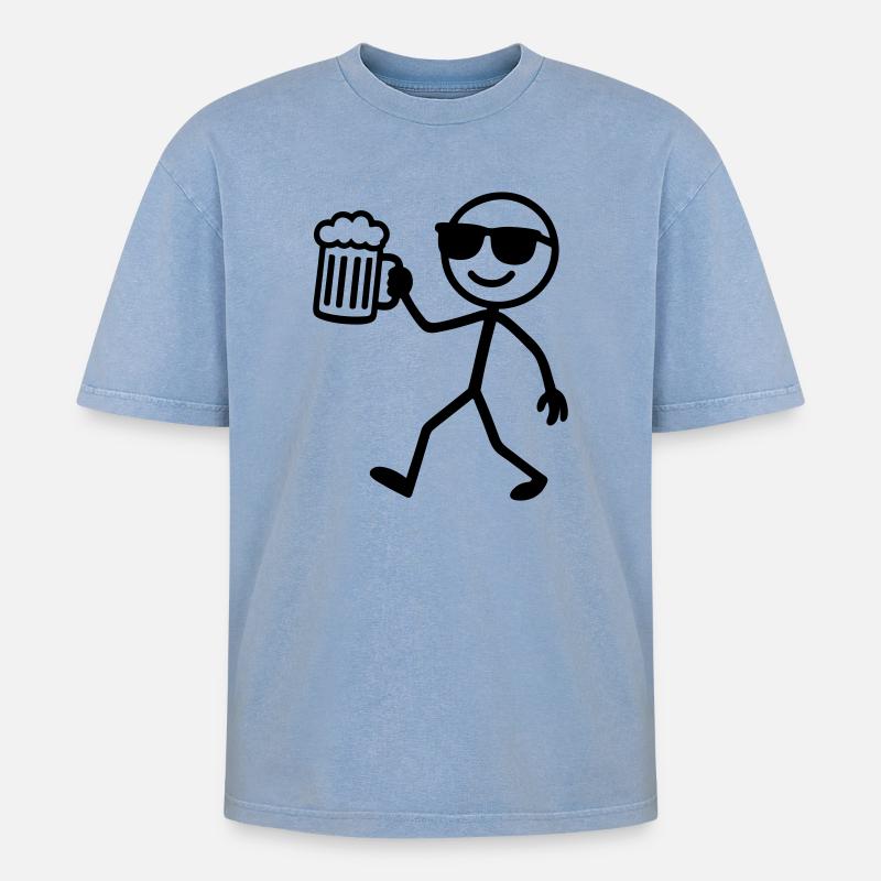 strichmännchen bier - Oversized Unisex Premium Acid-Washed T-Shirt - Blau Acid Wash