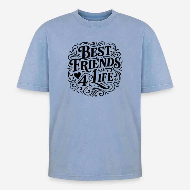 Beste Freunde Freundschaft - Oversized Unisex Premium Acid-Washed T-Shirt - Blau Acid Wash