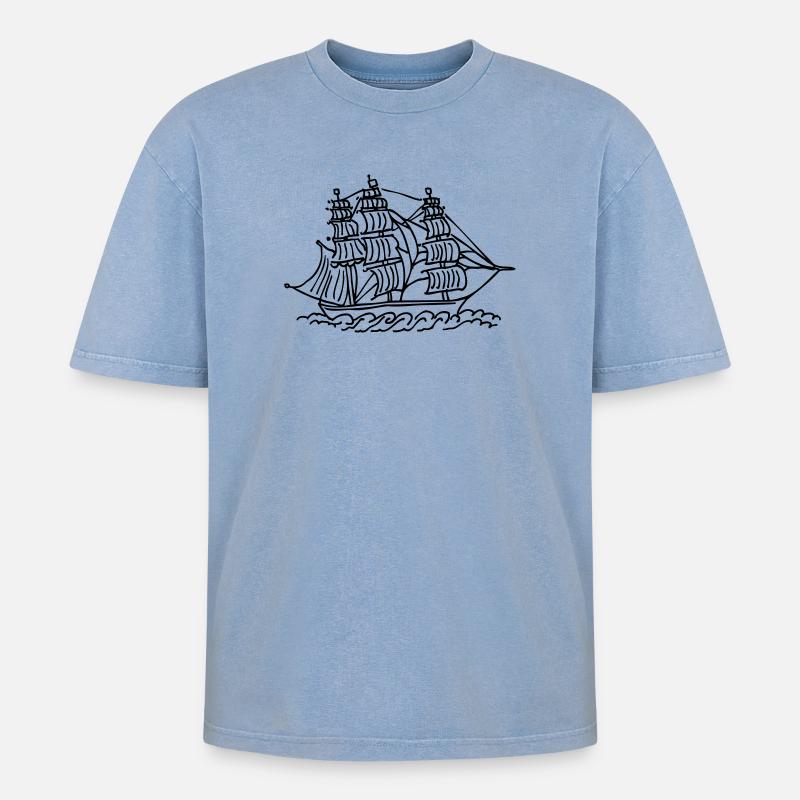 Schiff - Oversized Unisex Premium Acid-Washed T-Shirt - Blau Acid Wash