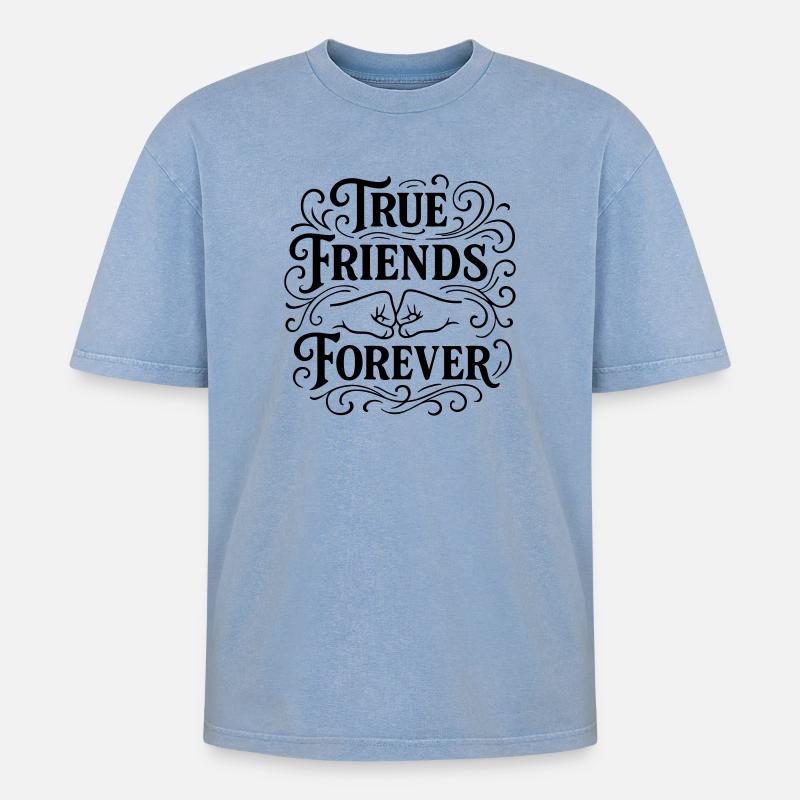 Treue Freunde Faustschlag - Oversized Unisex Premium Acid-Washed T-Shirt - Blau Acid Wash