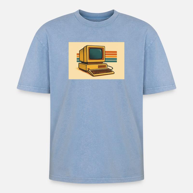 Retro Computer 80er - Oversized Unisex Premium Acid-Washed T-Shirt - Blau Acid Wash