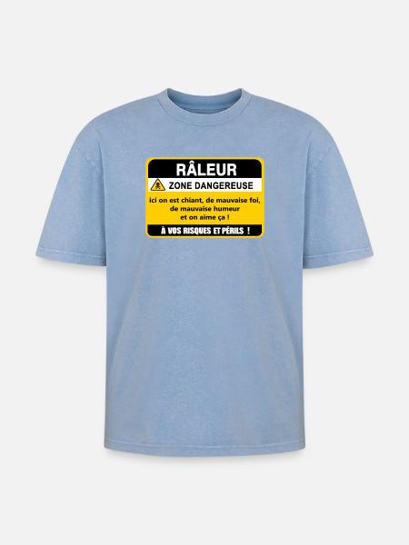 Complaining Danger Zone - Oversized Unisex Premium Acid-Washed T-Shirt - acid washed blue