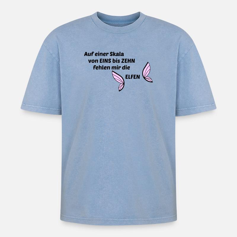 Elfen - Oversized Unisex Premium Acid-Washed T-Shirt - Blau Acid Wash