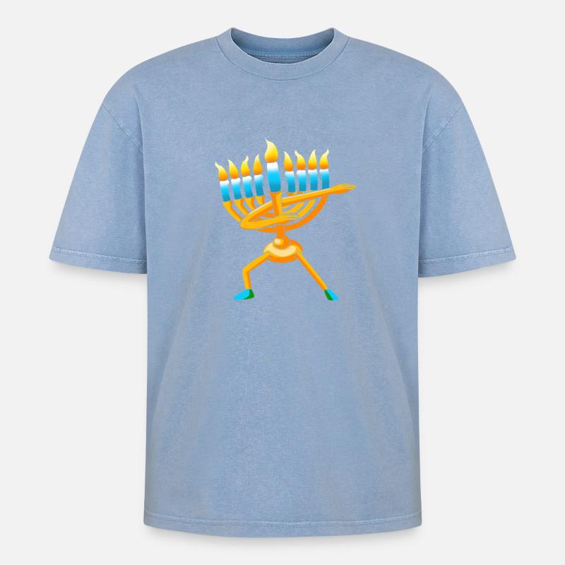 Hanoukka Hanoukka Hanoucca - T-shirt Premium unisexe oversize acid-washed - bleu délavé acide