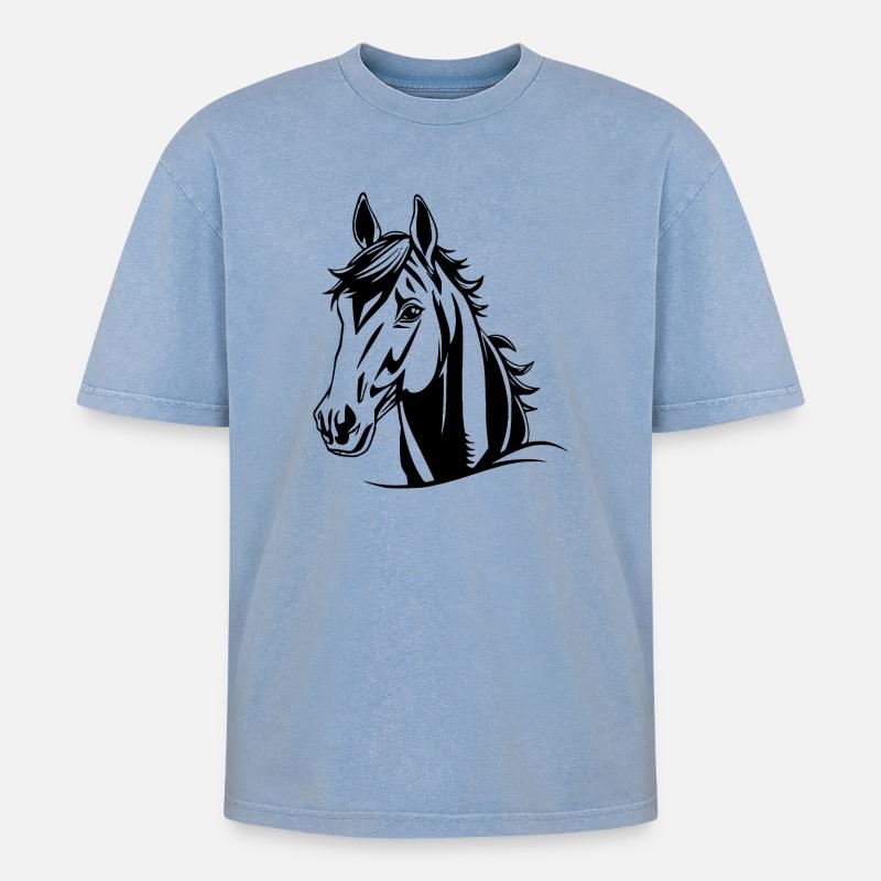 Pferd Pferde Geschenk - Oversized Unisex Premium Acid-Washed T-Shirt - Blau Acid Wash