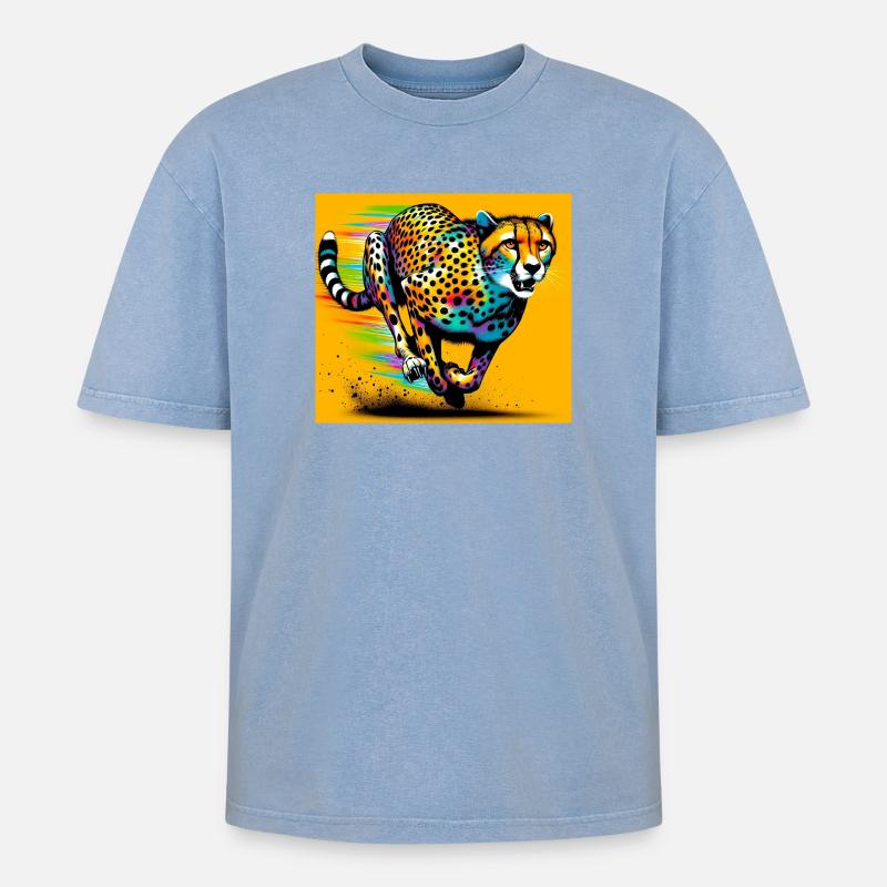 guépard - T-shirt Premium unisexe oversize acid-washed - bleu délavé acide