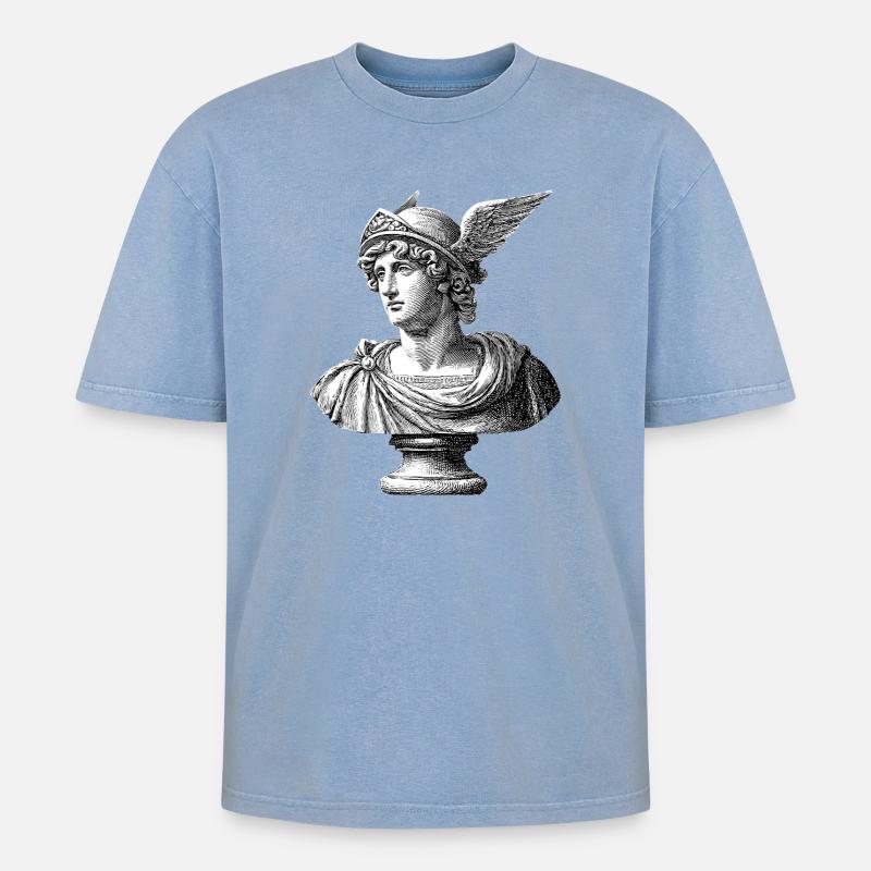 Buste antique Hermès - Gravure classique - T-shirt Premium unisexe oversize acid-washed - bleu délavé acide
