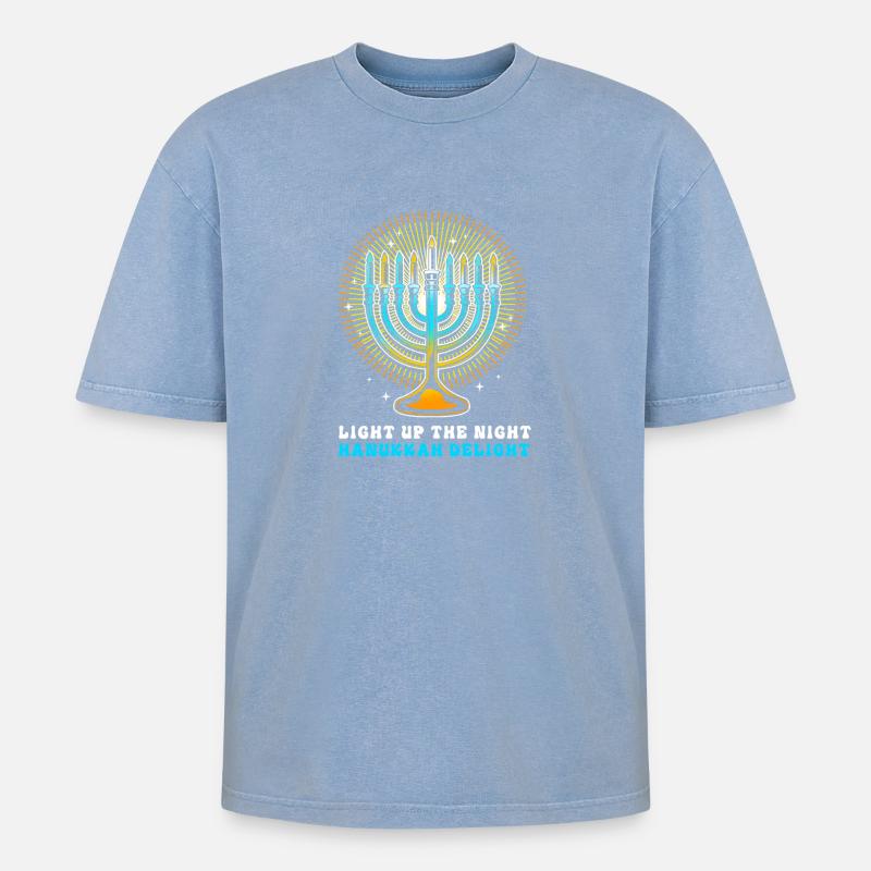 Hanoukka Hanoukka Hanoukka - T-shirt Premium unisexe oversize acid-washed - bleu délavé acide