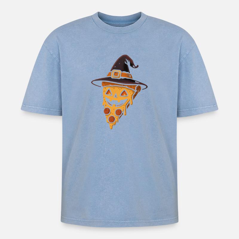 Pumpkin pizza with witch hat - Oversized Unisex Premium Acid-Washed T-Shirt - acid washed blue