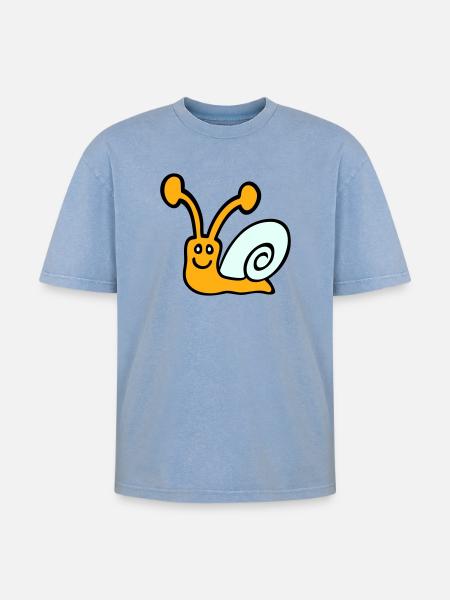 Snail Shell Cute Cute Happy Cool - Oversized Unisex Premium Acid-Washed T-Shirt - acid washed blue