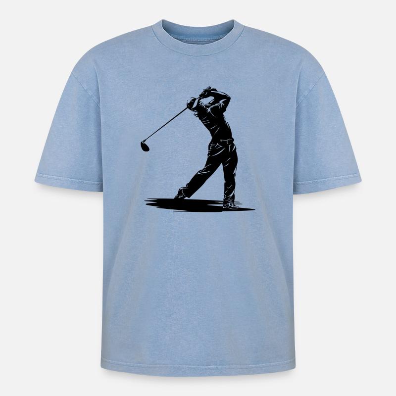 Golfer Swing Silhouette - Oversized Unisex Premium Acid-Washed T-Shirt - Blau Acid Wash