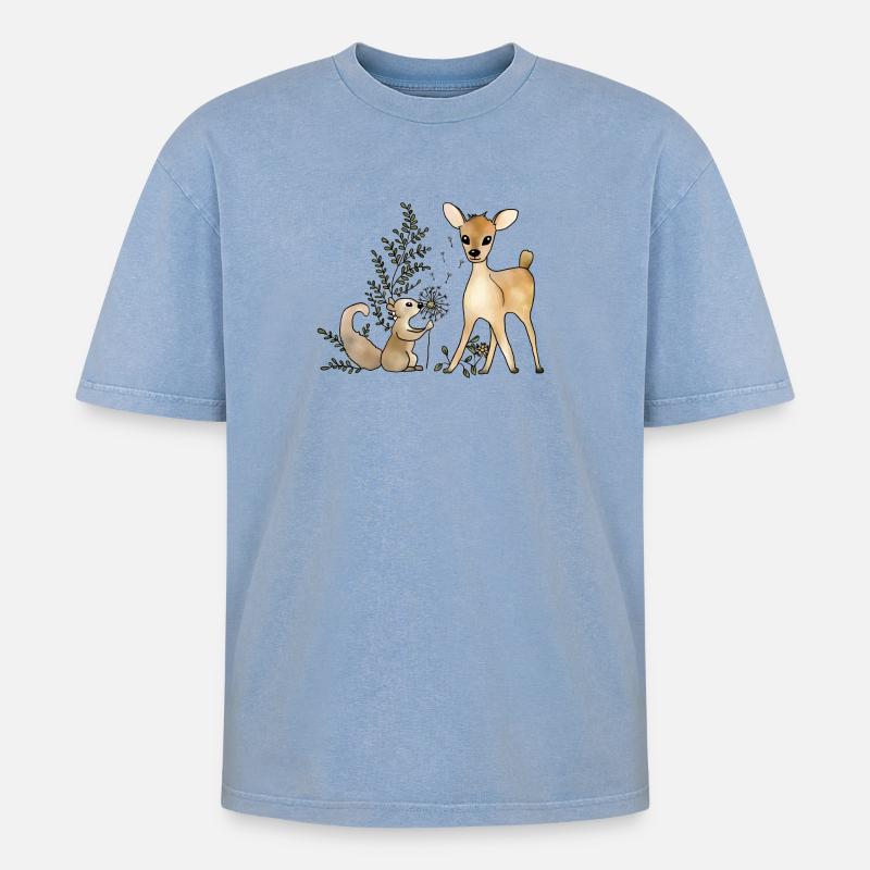 Reh_und_Eichhoernchen - Oversized Unisex Premium Acid-Washed T-Shirt - Blau Acid Wash