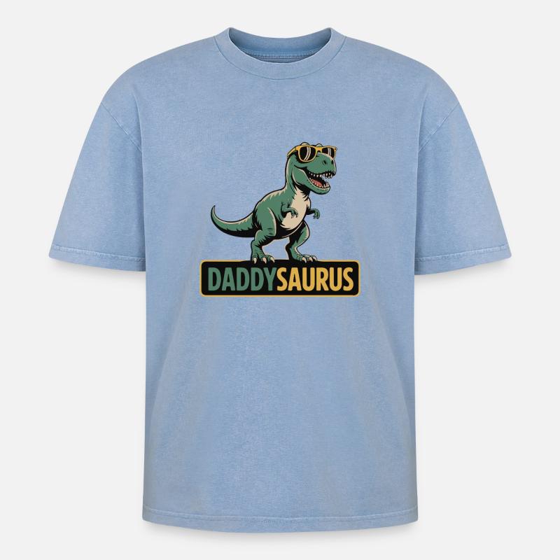 DaddySaurus Dino Tee - Oversized Unisex Premium Acid-Washed T-Shirt - acid washed blue