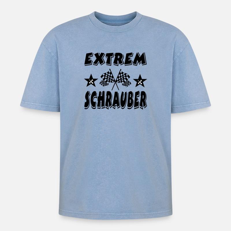 Schrauber - Oversized Unisex Premium Acid-Washed T-Shirt - Blau Acid Wash