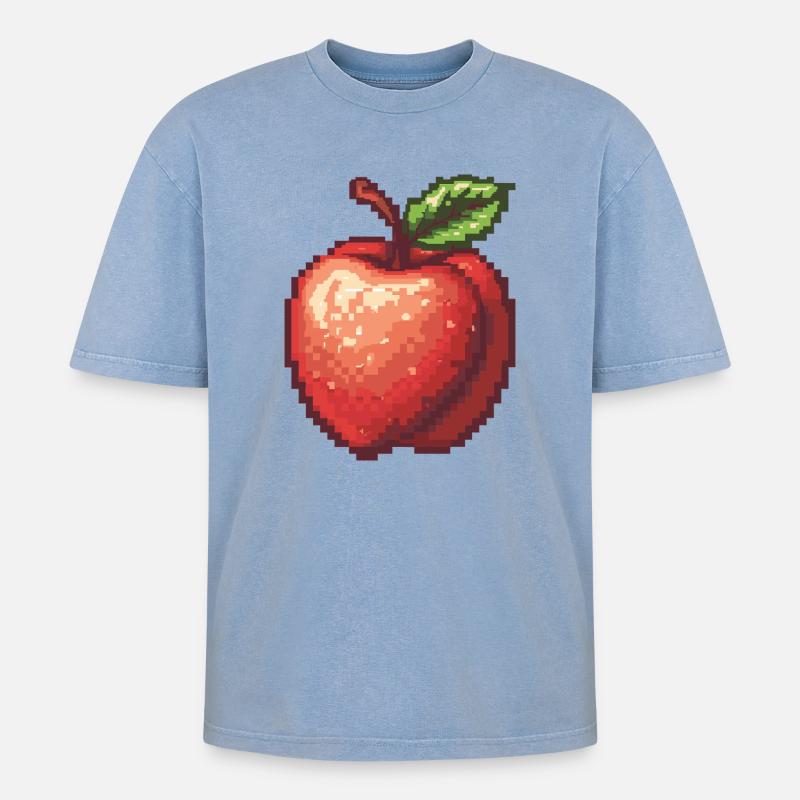 Retro Pixel Apfel - Oversized Unisex Premium Acid-Washed T-Shirt - Blau Acid Wash