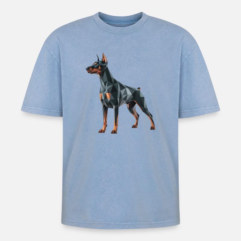 Dobermann - Cooles Low-Poly-Logo - Oversized Unisex Premium Acid-Washed T-Shirt - Blau Acid Wash