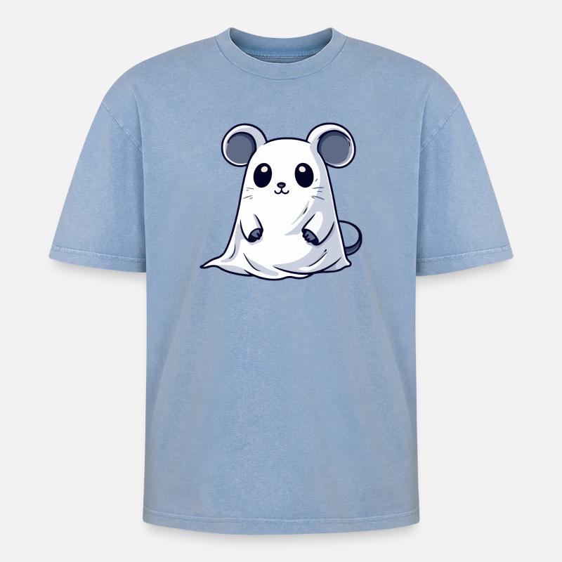 Maus Halloween Geist - Oversized Unisex Premium Acid-Washed T-Shirt - Blau Acid Wash