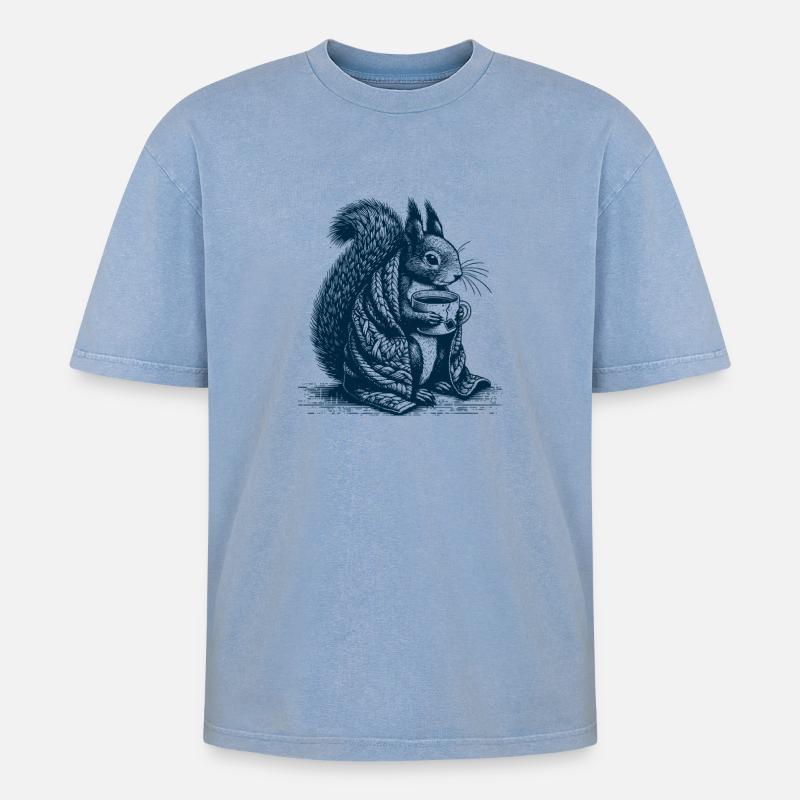 Eichhörnchen mit Tee - Oversized Unisex Premium Acid-Washed T-Shirt - Blau Acid Wash
