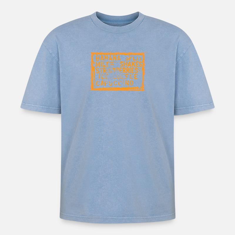 Banana Split Mix Muster - Oversized Unisex Premium Acid-Washed T-Shirt - Blau Acid Wash