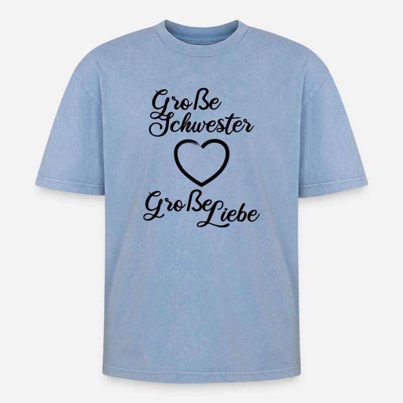 Große Schwester Große Liebe - Oversized Unisex Premium Acid-Washed T-Shirt - Blau Acid Wash