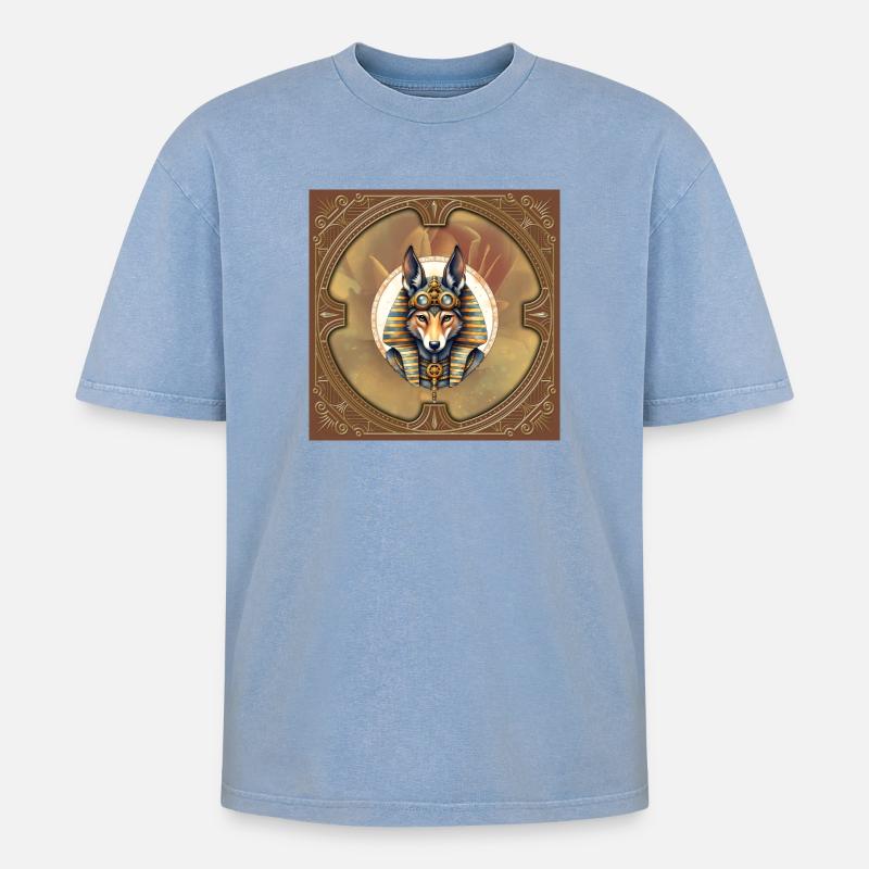 Steampunk Pharaoh Fox - Oversized Unisex Premium Acid-Washed T-Shirt - acid washed blue