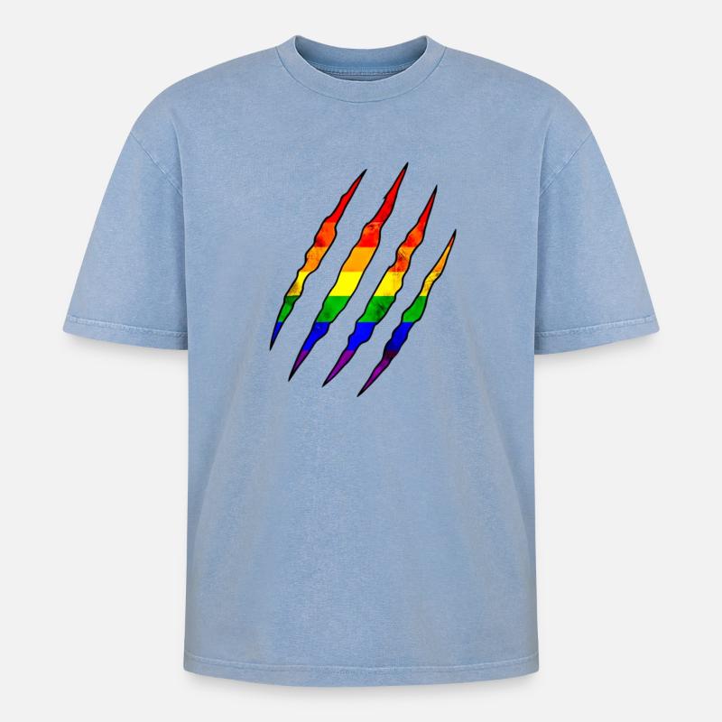 Pride Kralle Regenbogen Statement Kratzspur - Oversized Unisex Premium Acid-Washed T-Shirt - Blau Acid Wash
