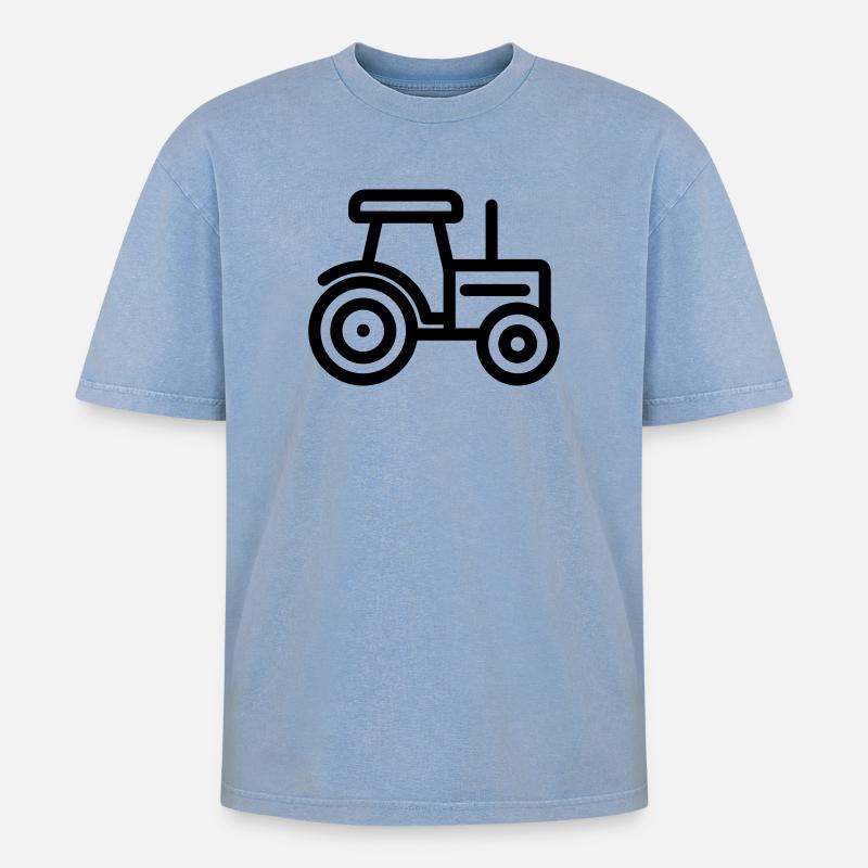 Traktor - Oversized Unisex Premium Acid-Washed T-Shirt - Blau Acid Wash