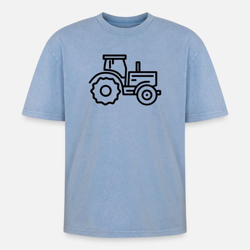 Traktor - Oversized Unisex Premium Acid-Washed T-Shirt - Blau Acid Wash