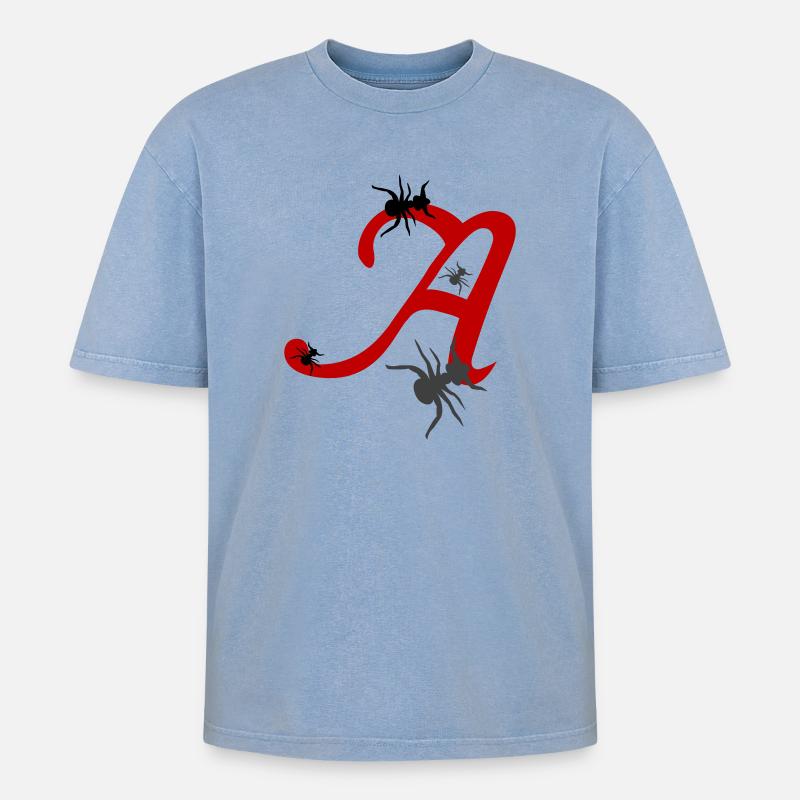 Buchstabe A Initiale - Oversized Unisex Premium Acid-Washed T-Shirt - Blau Acid Wash
