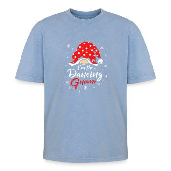 Gnom Tanzen - Oversized Unisex Premium Acid-Washed T-Shirt - Blau Acid Wash - Vorne - AI Model Female 172 dark (172cm) & AI Model Male 185 dark (185cm)