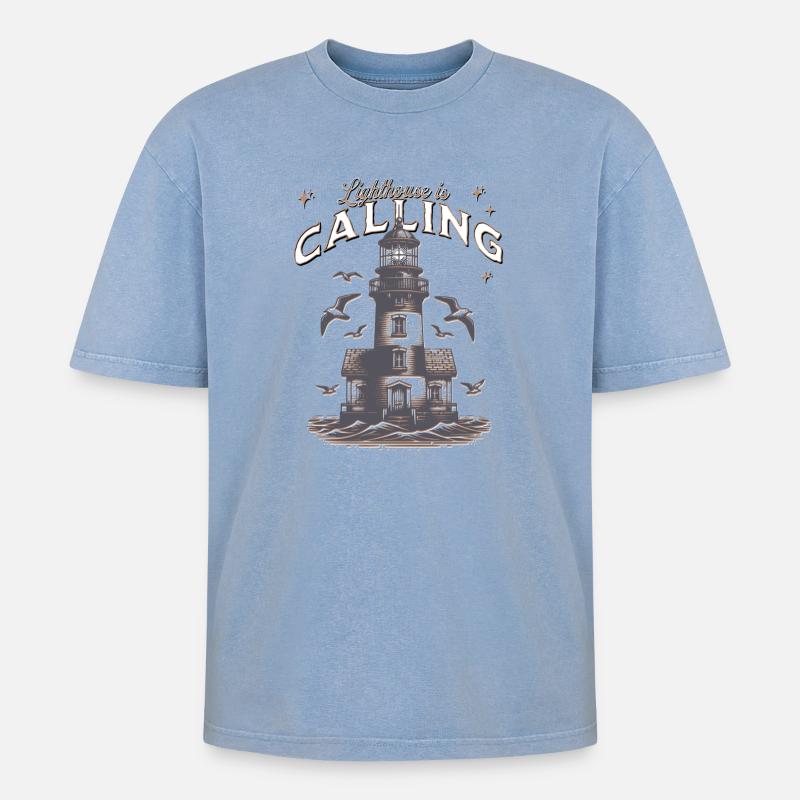 Leuchtturm ruft Küstennächte - Oversized Unisex Premium Acid-Washed T-Shirt - Blau Acid Wash