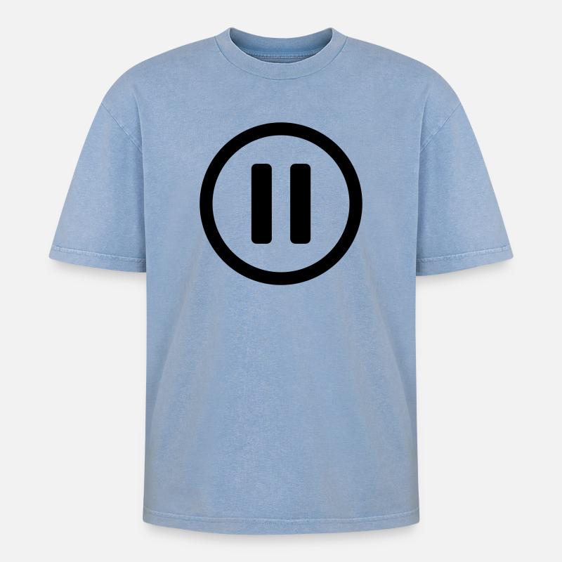Icon Pause - Oversized Unisex Premium Acid-Washed T-Shirt - Blau Acid Wash