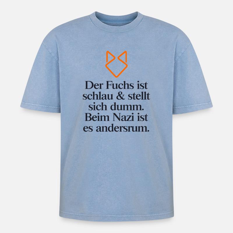 STATEMENT GEGEN RECHTS - Oversized Unisex Premium Acid-Washed T-Shirt - Blau Acid Wash