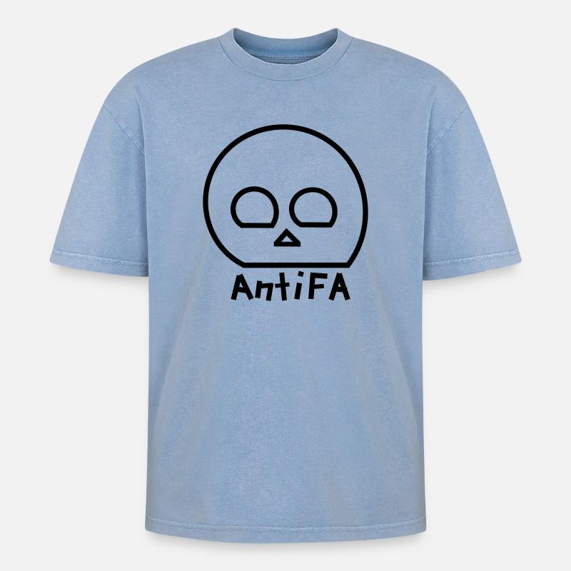 Antifa - Oversized Unisex Premium Acid-Washed T-Shirt - Blau Acid Wash
