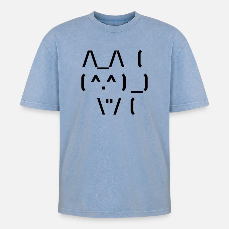 Chat mignon ASCII - T-shirt Premium unisexe oversize acid-washed - bleu délavé acide