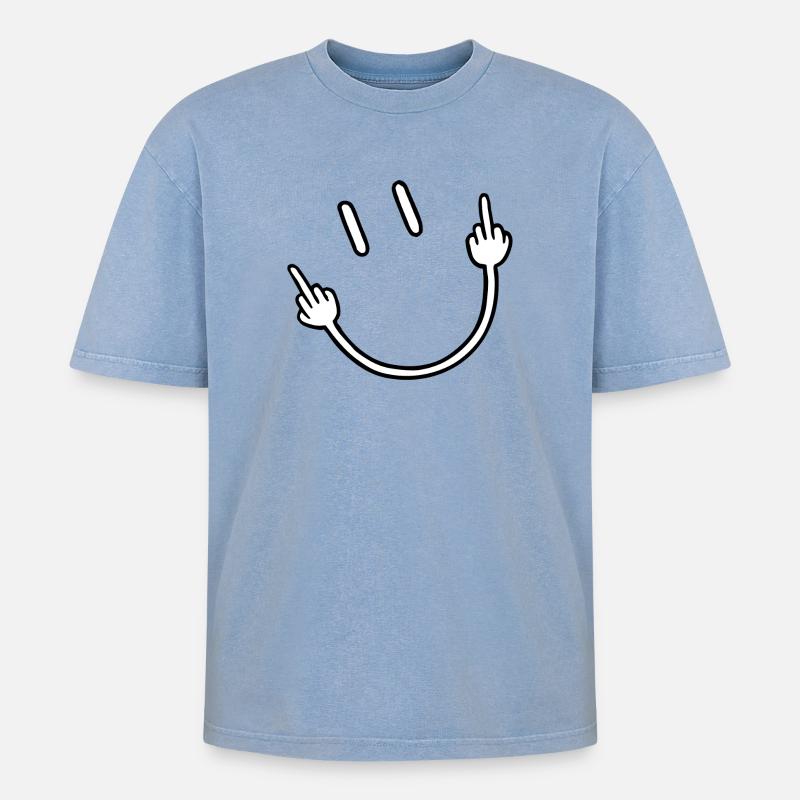 Mittelfinger-Geste - Oversized Unisex Premium Acid-Washed T-Shirt - Blau Acid Wash