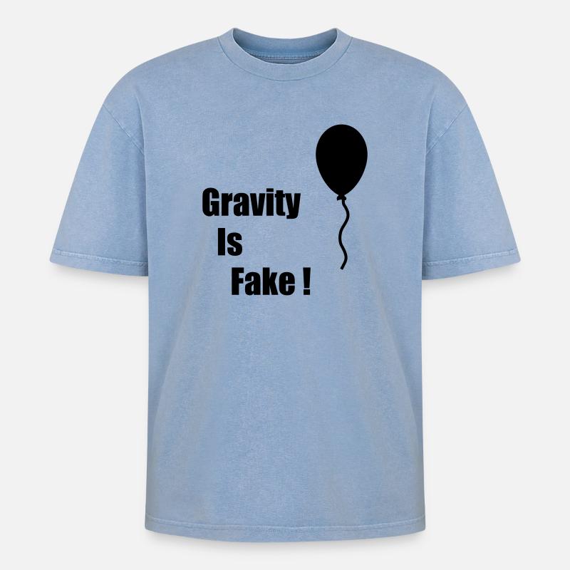 Gravity Is Fake - Oversized Unisex Premium Acid-Washed T-Shirt - Blau Acid Wash