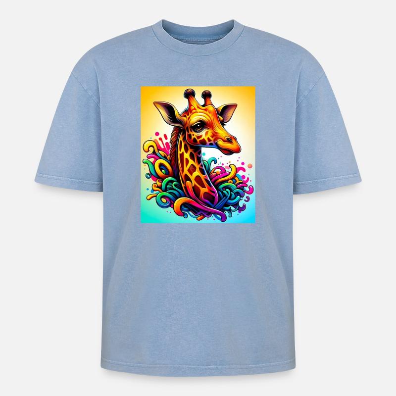 Giraffe - Oversized Unisex Premium Acid-Washed T-Shirt - Blau Acid Wash