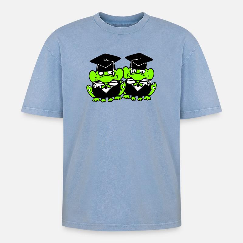 2 grenouilles diplômées du lycée - T-shirt Premium unisexe oversize acid-washed - bleu délavé acide