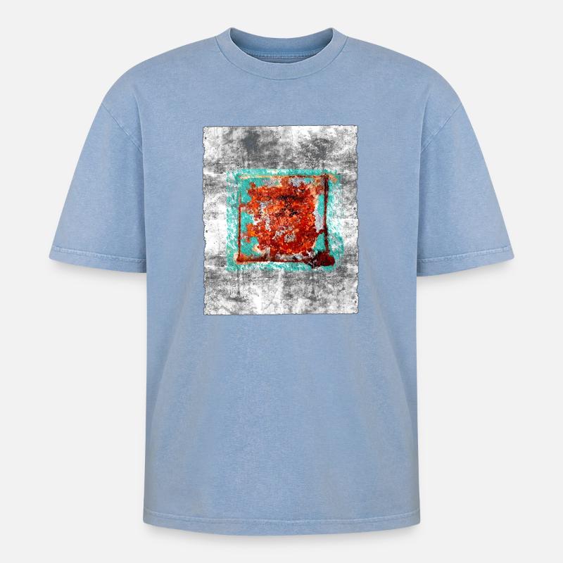 Rust square on grey texture - Oversized Unisex Premium Acid-Washed T-Shirt - acid washed blue