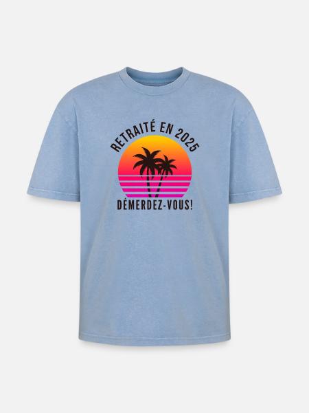 Retired in 2025, Humour retires - Oversized Unisex Premium Acid-Washed T-Shirt - acid washed blue