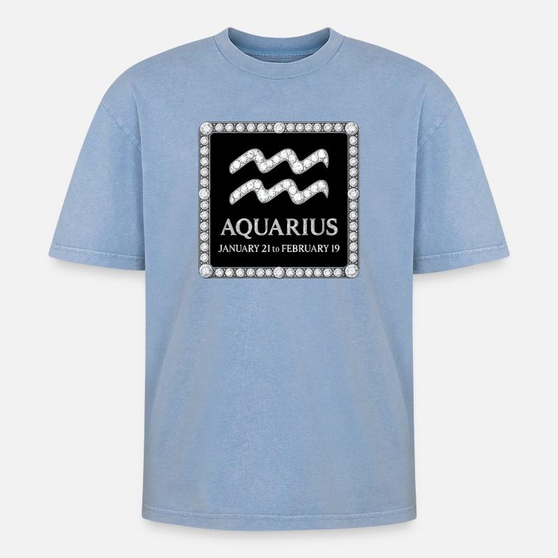 Sternzeichen Wassermann - Oversized Unisex Premium Acid-Washed T-Shirt - Blau Acid Wash