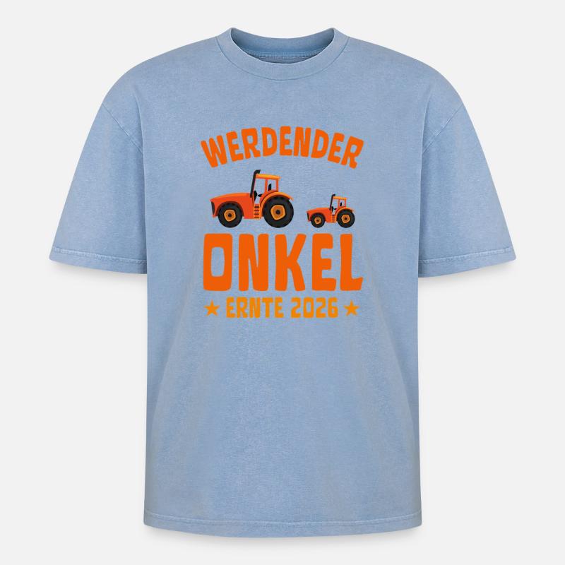 Werdender ONKEL Ernte 2026 Traktor - Oversized Unisex Premium Acid-Washed T-Shirt - Blau Acid Wash