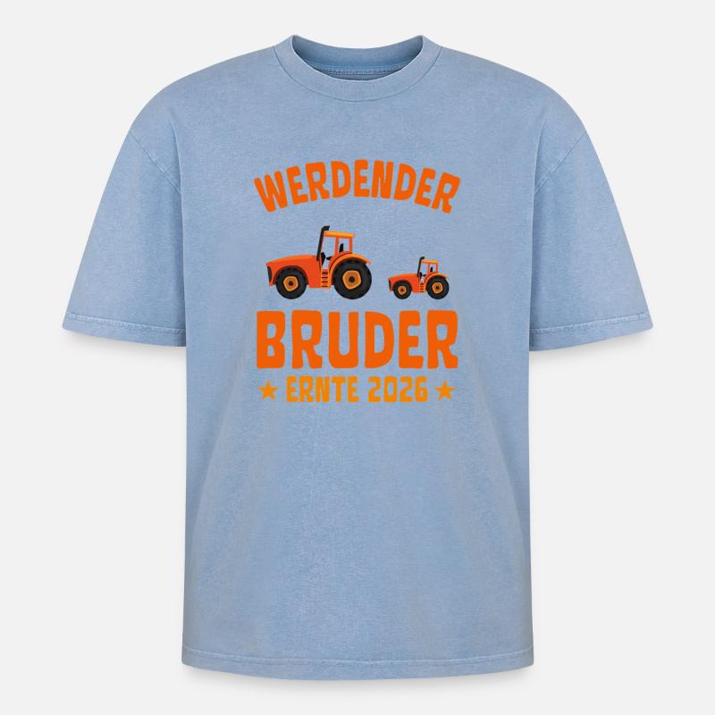 Werdender BRUDER Ernte 2026 Traktor - Oversized Unisex Premium Acid-Washed T-Shirt - Blau Acid Wash
