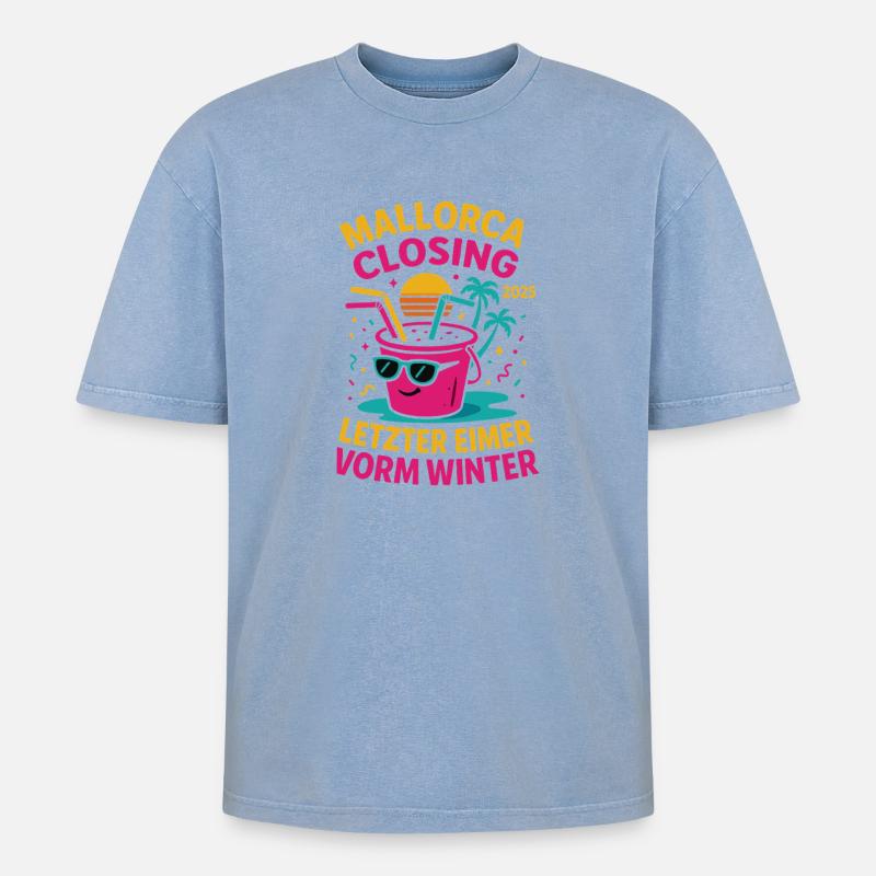 Mallorca Closing 2025 Letzter Eimer - Oversized Unisex Premium Acid-Washed T-Shirt - Blau Acid Wash