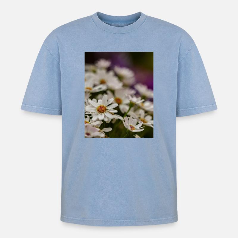 Gänseblümchen Blumen - Oversized Unisex Premium Acid-Washed T-Shirt - Blau Acid Wash
